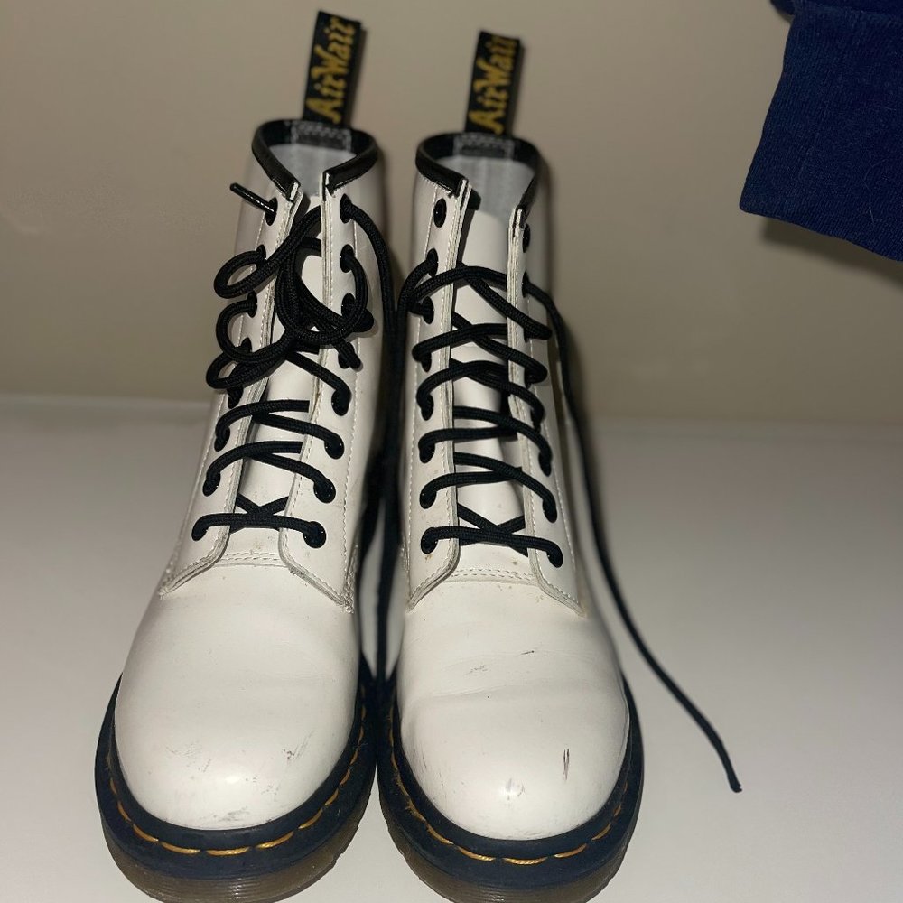 Dr. Martens 1460 White Patent Leather Lace Up Boots